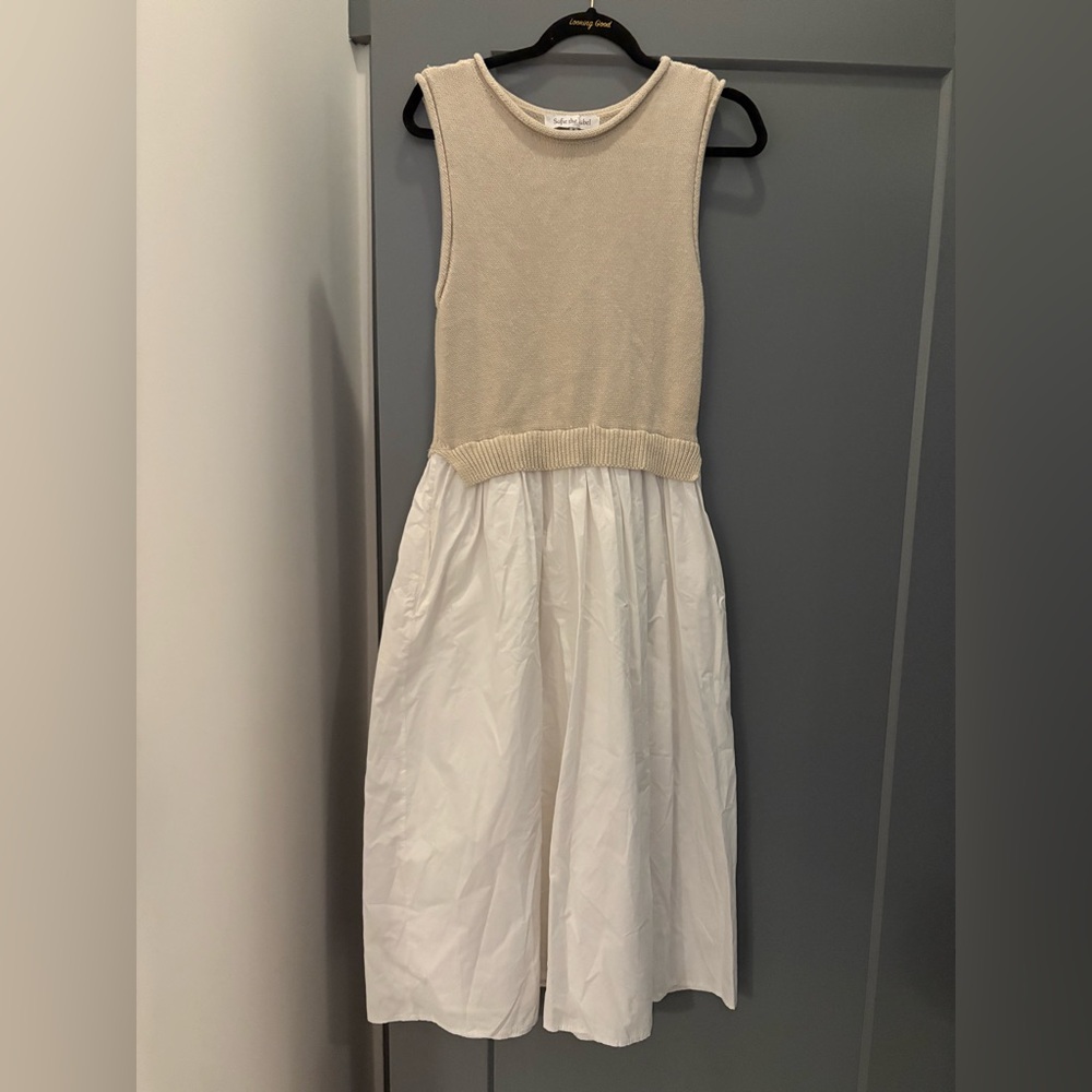 SOPHIE THE LABEL knit vest drop waist cotton flare skirt dress w pockets